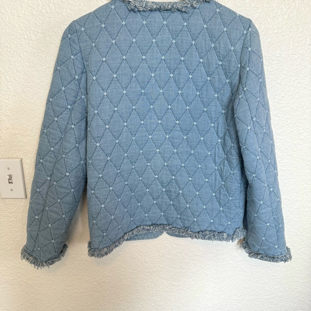 J. McLaughlin Women's Large Blue Helene Chambray Jacket Quilted Boho Light Blue - Picture 10 of 11